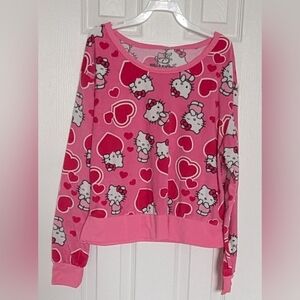 Hello Kitty Kids (Small) Pink Fleece Long Sleeve Pyjama Top/Sweatshirt w/Hearts